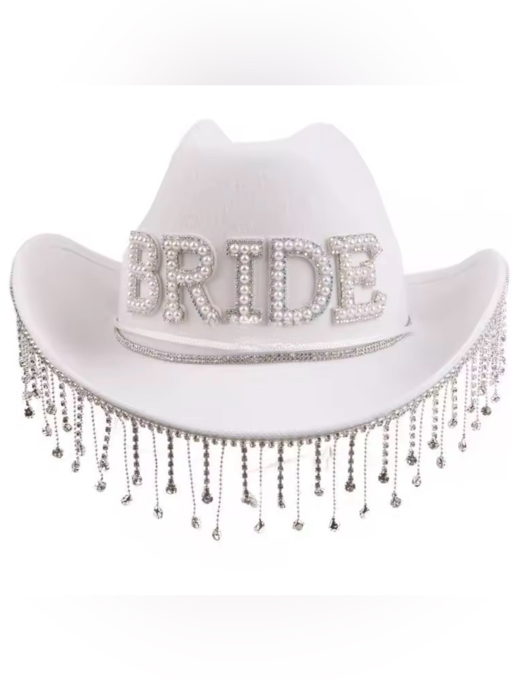 Kohl's White Rhinestone 'BRIDE' Cowboy Hat with Fringe